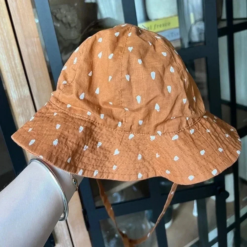 H&M baby sun hat pool beach cotton terracota summer hearts rust toddler girl